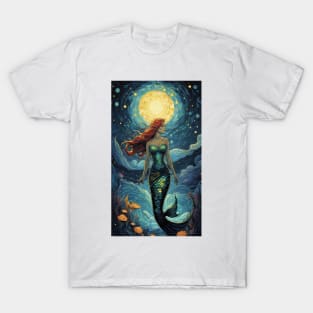 Starry Night Serenade: Van Gogh-Inspired Mermaid T-Shirt